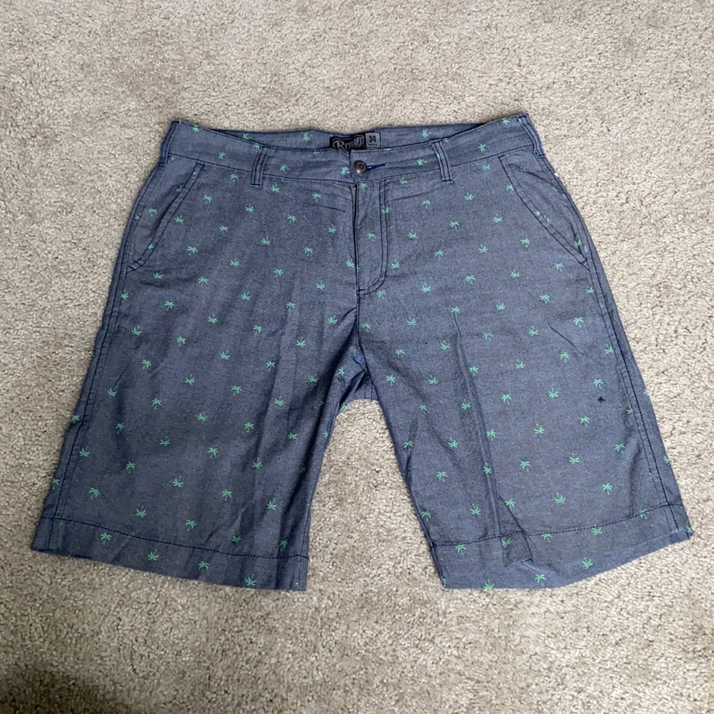 Retrofit cotton polyester shorts denim palm trees